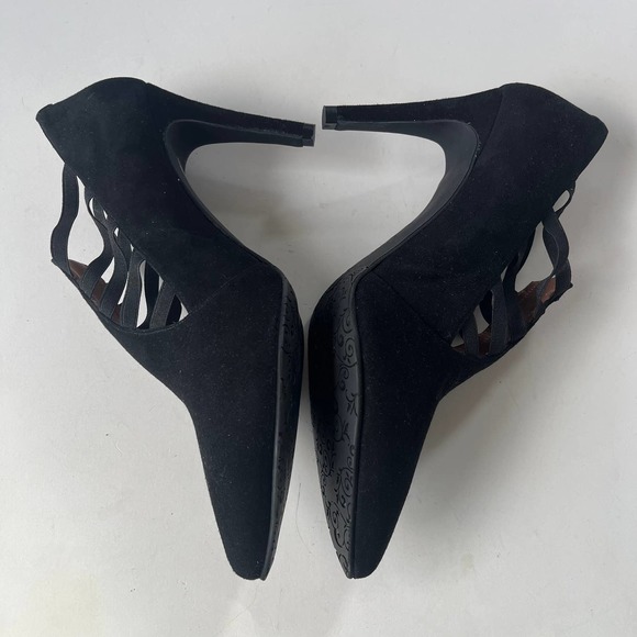 Brenda Zara Suede Stiletto Heel Womens Shoes Size 8/38.5 Black Elastic Straps - Picture 6 of 13